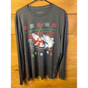 Vapor Apparel Mens Fishing Santa Ugly‎ Christmas Long Sleeve Shirt Large Holiay